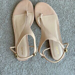 Aldo Pink Nude Ankle Buckle Thong Sandals